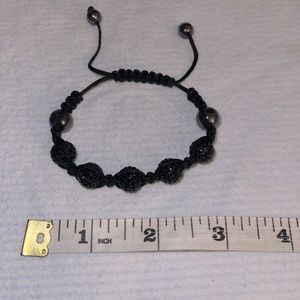 Black Crystal Ball Hematite Shamballa Inspired Bracelet Black Cord